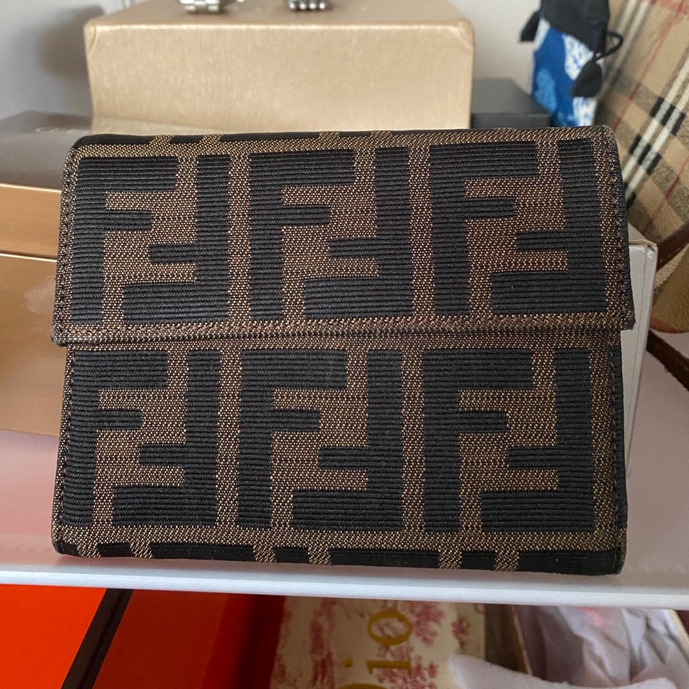 Fendi Brown & Black FF Logo Card Holder